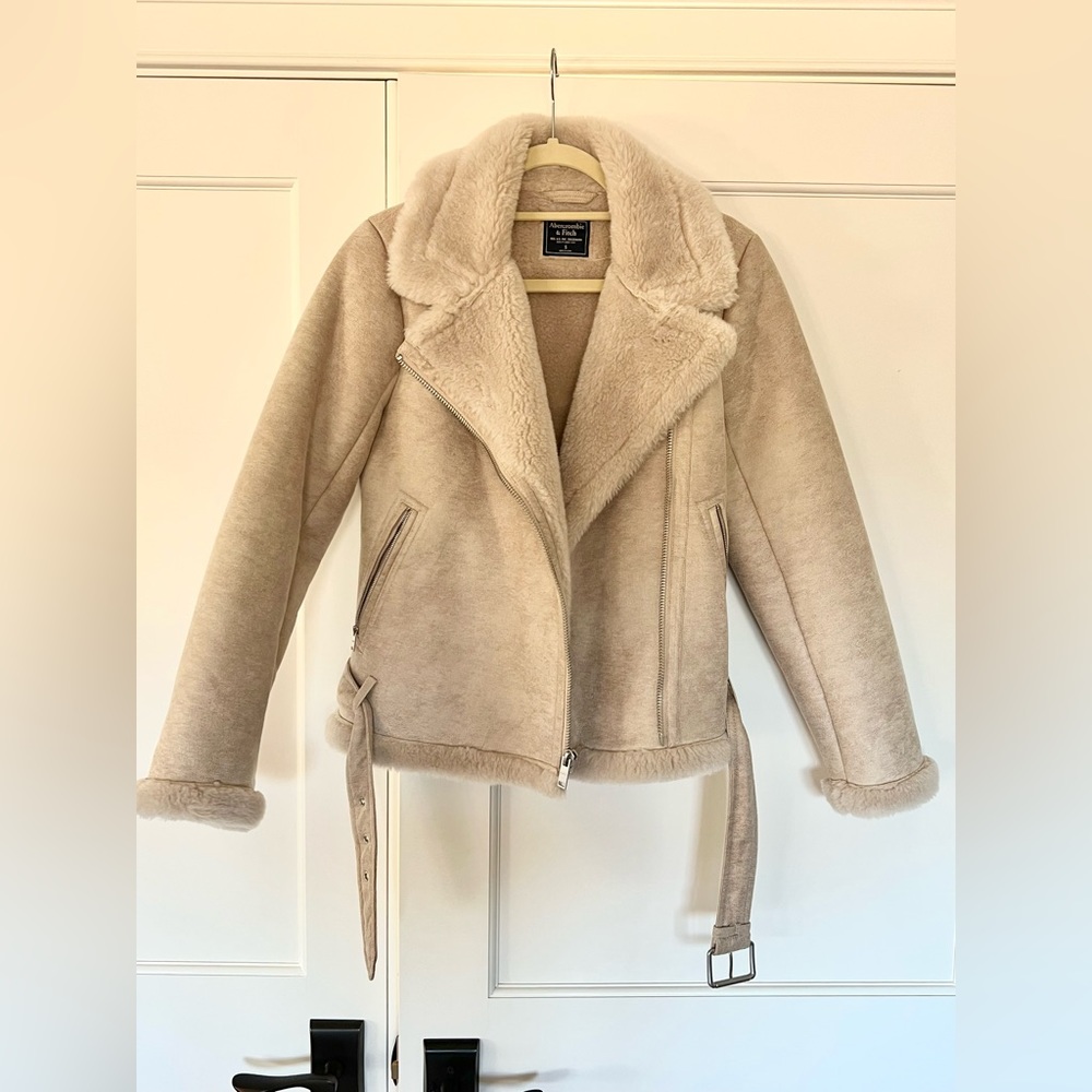 Abercrombie & Fitch - Faux Shearling Moto Jacket, size: Small